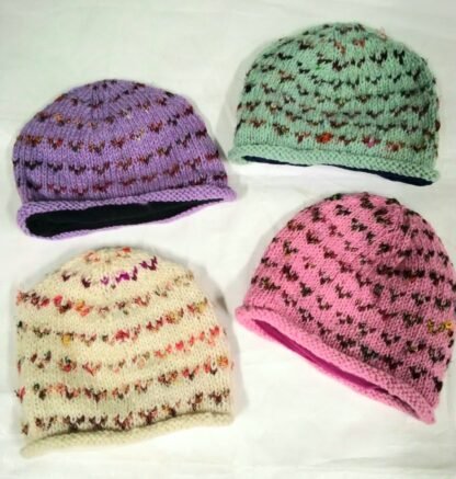 ROLL HAT, WOOL WITH SILK COLOURED PATTERN INSERTS