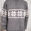 JUMPER, WOOL, BAND ON CHEST, GREY,